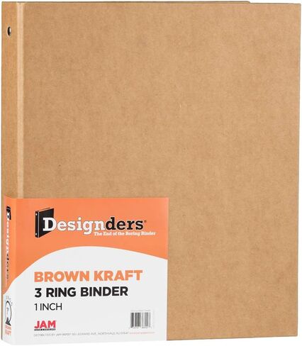 غلاف JAM PAPER Kraft مقاس 1 بوصة - غلاف كرافت طبيعي معاد تدويره مكون من 3 حلقات - يُباع بشكل فردي in Kuwait