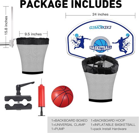 مرفق حلقة كرة السلة ترامبولين، تتضمن كرة سلة صغيرة ومضخة، وحلقة كرة سلة عالمية للترامبولين، سهلة التجميع، مناسبة للقطب المستقيم والقطب المنحني in Kuwait
