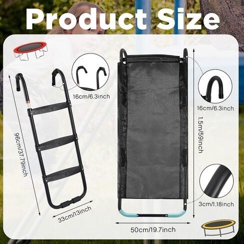 2 Pack Trampoline Ladder and Slide Set, 3 Step Wide Trampoline Safety Ladder Stairs and Strong Tear Resistant Trampoline Slide Ladder Universal Trampoline Accessories for Kid Climb up and Slide Down in Saudi Arabia
