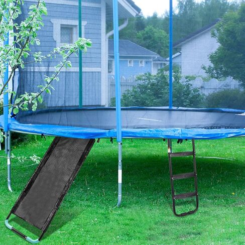 2 Pack Trampoline Ladder and Slide Set, 3 Step Wide Trampoline Safety Ladder Stairs and Strong Tear Resistant Trampoline Slide Ladder Universal Trampoline Accessories for Kid Climb up and Slide Down in Saudi Arabia