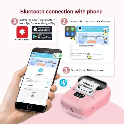 طابعة ملصقات الباركود Memoqueen M110، صانع ملصقات محمول لبطاقة الأسعار والشعار والعنوان والبريد والمنزل والمكتب والشركات الصغيرة، متوافقة مع الهواتف وأجهزة الكمبيوتر الشخصية باللون البرتقالي in Kuwait