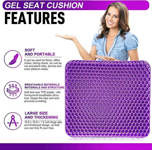 Gel Seat Cushion Pillow for Long Sitting – Office Chair Car Egg Seat Cushion with Non-Slip Cover for Back, Coccyx & Tailbone Pain Relief Pad - Pressure Reducing Honeycomb Designed for Comfort in Saudi Arabia