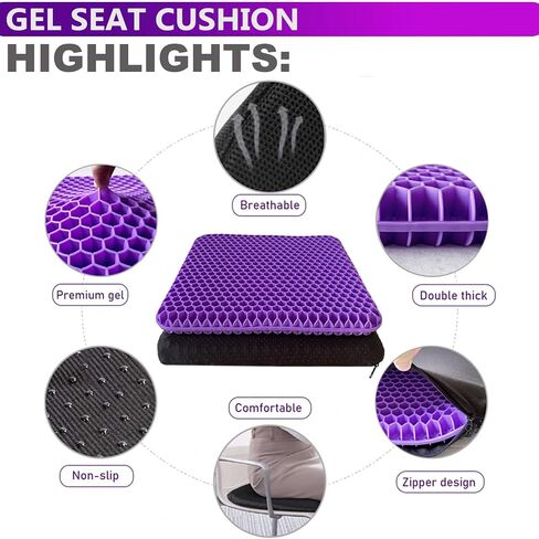 Gel Seat Cushion Pillow for Long Sitting – Office Chair Car Egg Seat Cushion with Non-Slip Cover for Back, Coccyx & Tailbone Pain Relief Pad - Pressure Reducing Honeycomb Designed for Comfort in Saudi Arabia