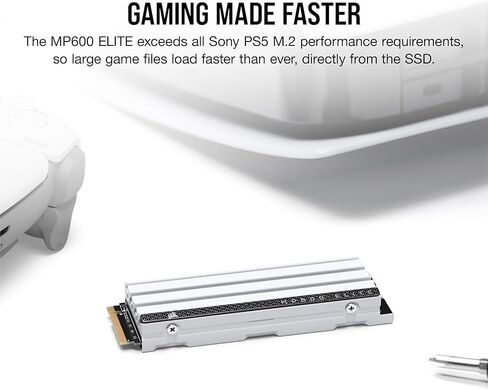 Corsair MP600 Elite 2TB M.2 PCIe Gen4 x4 NVMe SSD – Optimized for PS5 – Included Heatsink – M.2 2280 – Up to 7,000MB/sec Sequential Read – High-Density 3D TLC NAND – White in Kuwait
