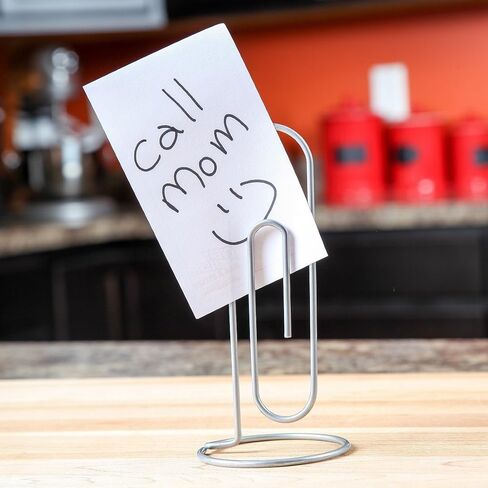 Home-X Jumbo Paper Clip Memo Holder for Desk - Document Stand, Typing Paper Holder, Office Organizer, Desktop Accessory, Photo Clip Stand, Letter & Bill Storage, Mail Organizer-Silver in Kuwait
