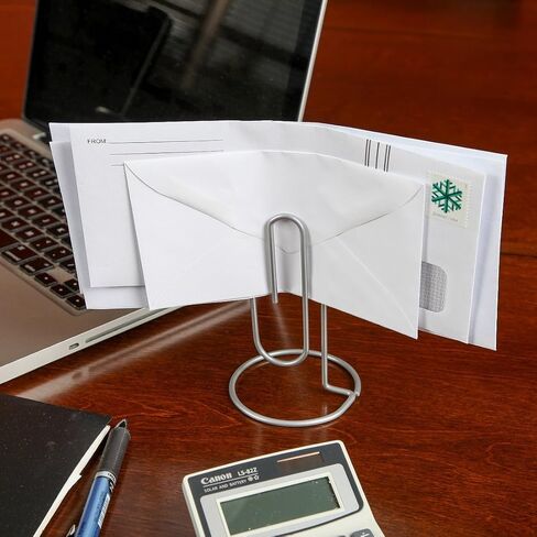 Home-X Jumbo Paper Clip Memo Holder for Desk - Document Stand, Typing Paper Holder, Office Organizer, Desktop Accessory, Photo Clip Stand, Letter & Bill Storage, Mail Organizer-Silver in Kuwait