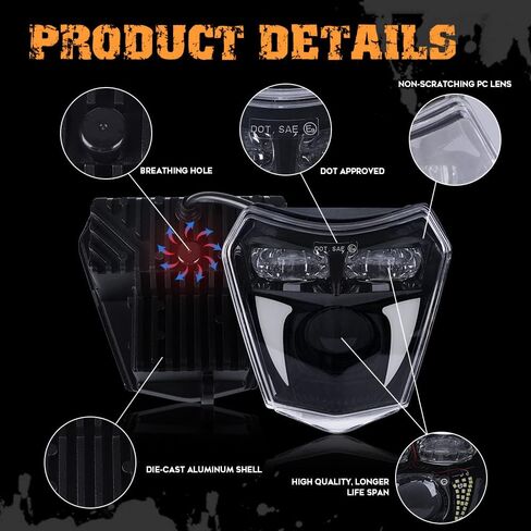 مصباح أمامي AUDEXEN LED بقدرة 65 وات، شعاع عالٍ، شعاع منخفض وإضاءة نهارية متوافقة مع الدراجات الترابية على الطرق الوعرة SX XC SX-F SXF EXC EXC-F Pit Bike Motorcycle ATV in Kuwait