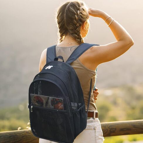 حقيبة ظهر شبكية من كوفاكس، حقيبة ظهر شبكية شديدة التحمل، حقيبة ظهر شبكية سوداء مع ظهر مبطن مريح للسفر والسباحة والشاطئ والرياضات الخارجية in Kuwait
