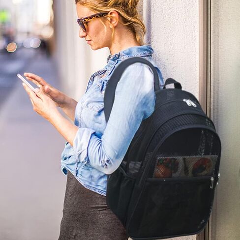 حقيبة ظهر شبكية من كوفاكس، حقيبة ظهر شبكية شديدة التحمل، حقيبة ظهر شبكية سوداء مع ظهر مبطن مريح للسفر والسباحة والشاطئ والرياضات الخارجية in Kuwait