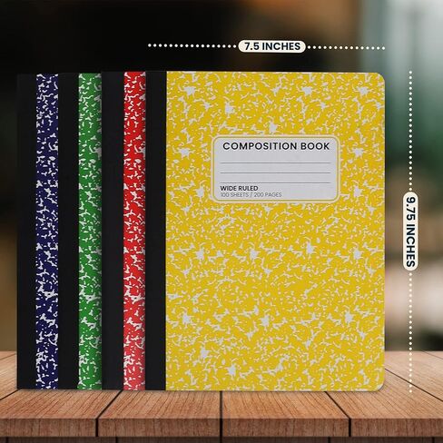 دفتر ملاحظات واسع النطاق، دفاتر تكوين كتاب تكوين واسع النطاق، ورق دفتر ملاحظات واسع القاعدة -9-3/4 × 7-1/2 بوصة - 100 ورقة (200 صفحة) - غلاف مخيط، غطاء رخامي متين، ألوان متنوعة - (4 in Saudi Arabia