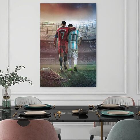 Mofanmi Art Football Stars Cristiano Ronaldo and Lionel Messi Canvas Poster Art Wall Decor (Unframed) 16in×24in(40cm×60cm) (Messi and Ronaldo) in Saudi Arabia