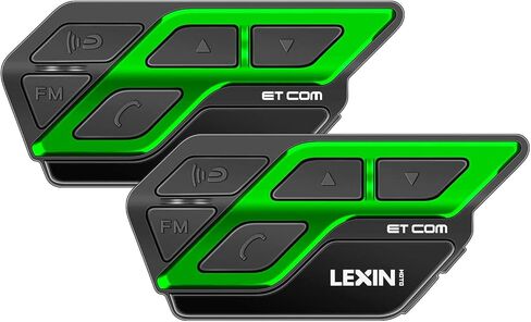 سماعة رأس بلوتوث LEXIN ET-COM للدراجات النارية، نظام اتصالات خوذة 2 راكبين 1200 متر، خوذة مكبرات صوت هاي فاي اتصال داخلي مع مساعد صوت/راديو FM/6 أغطية DIY/بطارية IP67 مقاومة للماء/800 مللي أمبير في الساعة، حزمة مزدوجة in Kuwait