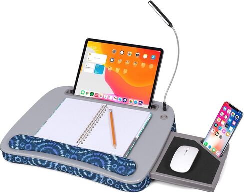 مكتب لاب توب فاخر من بيردروك هوم مع وسادة وسادة ومسند للمعصم | ضوء USB ولوحة الماوس | يناسب أجهزة الكمبيوتر المحمولة حتى 15 بوصة | الأجهزة اللوحية حتى 9.6 بوصة | نمط Tiedye Sunburst الأزرق | ملحقات حامل الكمبيوتر المحمول in Saudi Arabia