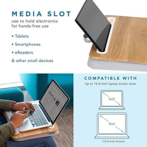 LAPGEAR Memory Foam Lap Desk with Wrist Rest and Media Slot - Medium - Black Carbon - Fits up to 15.6 Inch Laptops and Most Tablet Devices - Style No. 91338 in Saudi Arabia