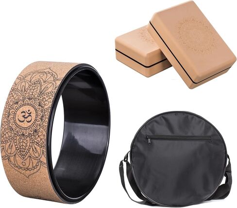 Wood Yoga Wheel Set, Cork Yoga Wheel, Yoga Block 2 Pack 9"x6"x3", Yoga Wheel Bag, 4 in 1. in Saudi Arabia