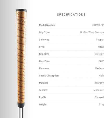 مقبض جولف WINN DRI-TAC كبير الحجم (+1/8")، تصميم كلاسيكي على شكل لف مع خطوط واضحة لتوفير الراحة القصوى، بوليمر WinnDry لامتصاص الصدمات، وسادة وعدم الانزلاق، أداء مناسب لجميع الأحوال الجوية in Kuwait