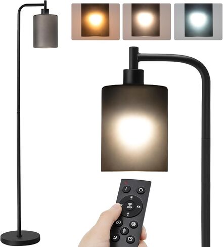 addlon Floor Lamps for Living Room Bright Lighting with Glass lampshade, Modern Bright Floor Lamp with LED Bulbs Industrial Standing lamp for beroom, Tall Pole Lamps Office - Black in Saudi Arabia