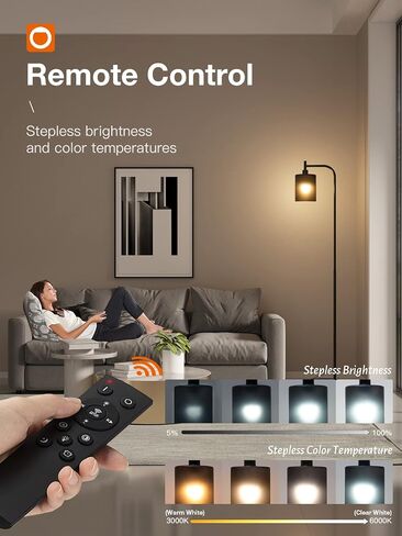 addlon Floor Lamps for Living Room Bright Lighting with Glass lampshade, Modern Bright Floor Lamp with LED Bulbs Industrial Standing lamp for beroom, Tall Pole Lamps Office - Black in Saudi Arabia