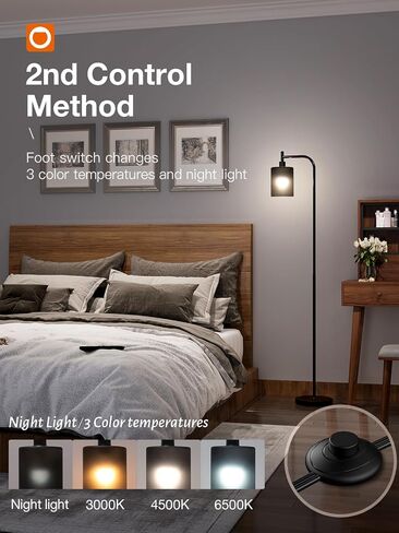 addlon Floor Lamps for Living Room Bright Lighting with Glass lampshade, Modern Bright Floor Lamp with LED Bulbs Industrial Standing lamp for beroom, Tall Pole Lamps Office - Black in Saudi Arabia