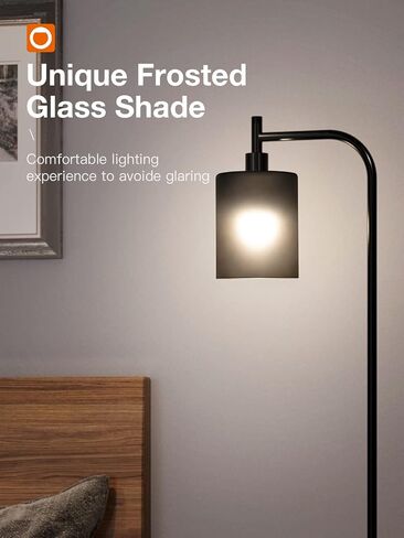 addlon Floor Lamps for Living Room Bright Lighting with Glass lampshade, Modern Bright Floor Lamp with LED Bulbs Industrial Standing lamp for beroom, Tall Pole Lamps Office - Black in Saudi Arabia