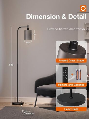 addlon Floor Lamps for Living Room Bright Lighting with Glass lampshade, Modern Bright Floor Lamp with LED Bulbs Industrial Standing lamp for beroom, Tall Pole Lamps Office - Black in Saudi Arabia