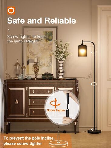 addlon Floor Lamps for Living Room Bright Lighting with Glass lampshade, Modern Bright Floor Lamp with LED Bulbs Industrial Standing lamp for beroom, Tall Pole Lamps Office - Black in Saudi Arabia