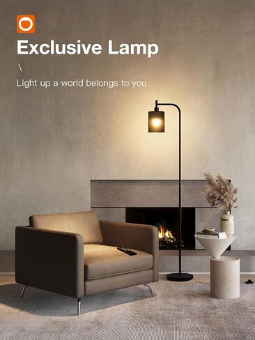 addlon Floor Lamps for Living Room Bright Lighting with Glass lampshade, Modern Bright Floor Lamp with LED Bulbs Industrial Standing lamp for beroom, Tall Pole Lamps Office - Black in Saudi Arabia