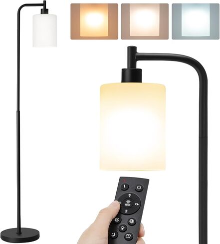 addlon Floor Lamps for Living Room Bright Lighting with Glass lampshade, Modern Bright Floor Lamp with LED Bulbs Industrial Standing lamp for beroom, Tall Pole Lamps Office - Black in Saudi Arabia
