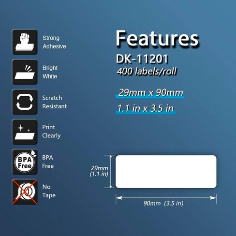 BETCKEY - بديل ملصقات العناوين المتوافقة لـ Brother DK-1201 (1.1 بوصة × 3.5 بوصة)، استخدم مع طابعات ملصقات Brother QL [10 بكرات + 2 خراطيش قابلة لإعادة الاستخدام] in Saudi Arabia