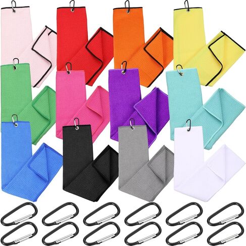 Batiyeer 12 Pcs Golf Towel Bulk for Golf Bags 16'' x 16'' Microfiber Fabric Golf Towel with Clip Waffle Pattern Golf Towel for Golf Bags, Fitness, Camping, Hiking, Yoga (Black, Gray, Blue) in Kuwait