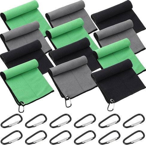 Batiyeer 12 Pcs Golf Towel Bulk for Golf Bags 16'' x 16'' Microfiber Fabric Golf Towel with Clip Waffle Pattern Golf Towel for Golf Bags, Fitness, Camping, Hiking, Yoga (Black, Gray, Blue) in Kuwait