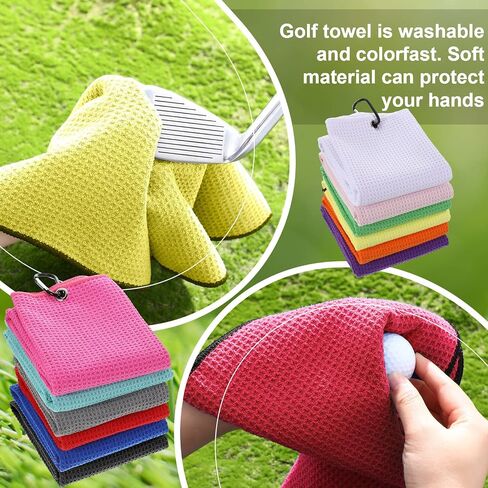 Batiyeer 12 Pcs Golf Towel Bulk for Golf Bags 16'' x 16'' Microfiber Fabric Golf Towel with Clip Waffle Pattern Golf Towel for Golf Bags, Fitness, Camping, Hiking, Yoga (Black, Gray, Blue) in Kuwait