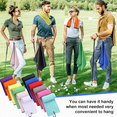 Batiyeer 12 Pcs Golf Towel Bulk for Golf Bags 16'' x 16'' Microfiber Fabric Golf Towel with Clip Waffle Pattern Golf Towel for Golf Bags, Fitness, Camping, Hiking, Yoga (Black, Gray, Blue) in Kuwait