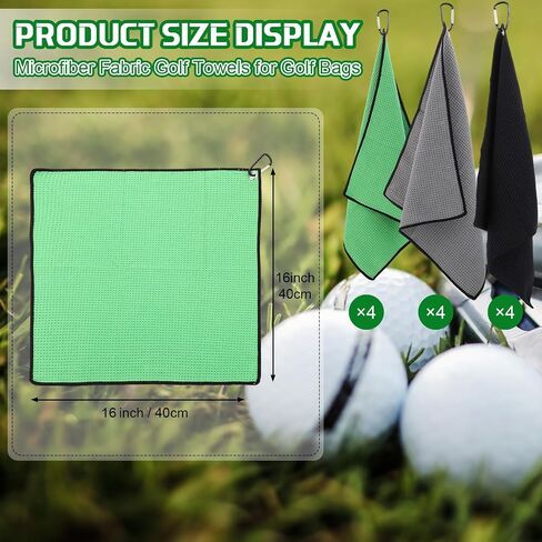 Batiyeer 12 Pcs Golf Towel Bulk for Golf Bags 16'' x 16'' Microfiber Fabric Golf Towel with Clip Waffle Pattern Golf Towel for Golf Bags, Fitness, Camping, Hiking, Yoga (Black, Gray, Blue) in Kuwait