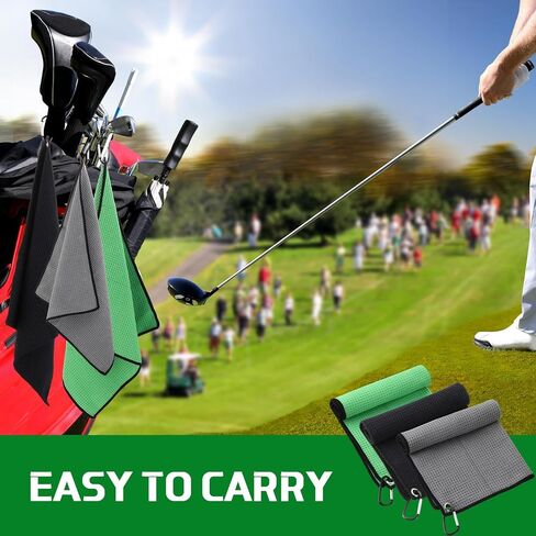 Batiyeer 12 Pcs Golf Towel Bulk for Golf Bags 16'' x 16'' Microfiber Fabric Golf Towel with Clip Waffle Pattern Golf Towel for Golf Bags, Fitness, Camping, Hiking, Yoga (Black, Gray, Blue) in Kuwait