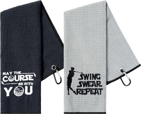 R HORSE 2Pcs Funny Golf Towel Retirement Golf Towel Gift for Men Microfiber Embroidered Golf Towels for Golf Bags with Clip, Golf Towel Accessories Christmas Birthday Gift for Grandpa Father Golf Fan in Kuwait