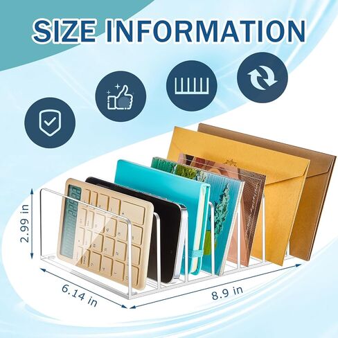Gueevin Acrylic File Holder Clear Desktop File Organizer Vertical 7 Compartment Mail Sorter Envelope Paper Organizer, Clear Desk Accessories Magazine Document Notebook Storage for Office Home School in Saudi Arabia