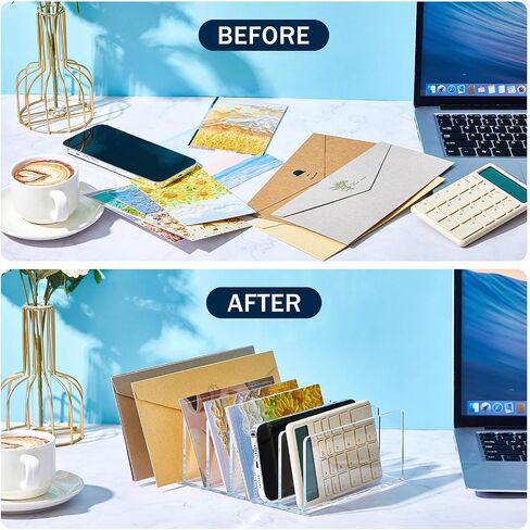 Gueevin Acrylic File Holder Clear Desktop File Organizer Vertical 7 Compartment Mail Sorter Envelope Paper Organizer, Clear Desk Accessories Magazine Document Notebook Storage for Office Home School in Saudi Arabia