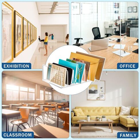 Gueevin Acrylic File Holder Clear Desktop File Organizer Vertical 7 Compartment Mail Sorter Envelope Paper Organizer, Clear Desk Accessories Magazine Document Notebook Storage for Office Home School in Saudi Arabia
