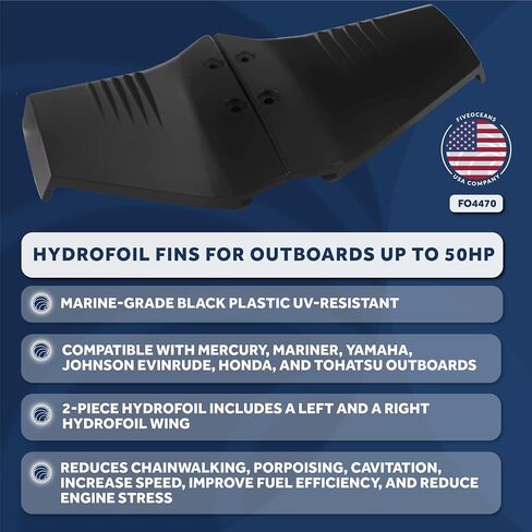 Five Oceans Hydrofoil, Hydrofoil for Outboard Motor, Hydro-Stabilizer Fins for Outboards and Stern Drive, Up to 50HP, Black - FO4470 in Saudi Arabia