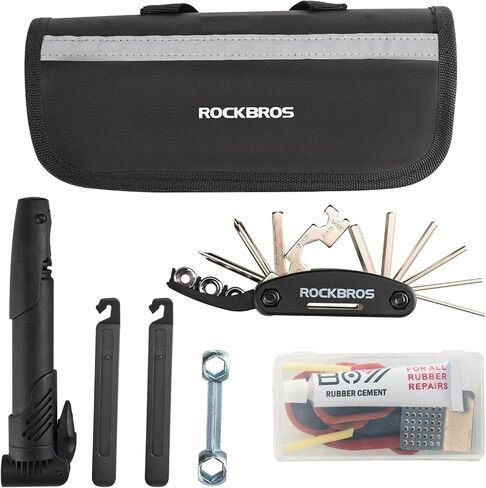 ROCKBROS Bike Tool Kit Bike Repair Kit with Bike Tire Pump, Multi-Function Tool, Portable Patches Emergency Fixes Maintain Bike Tool Bag Easy to Carry in Saudi Arabia