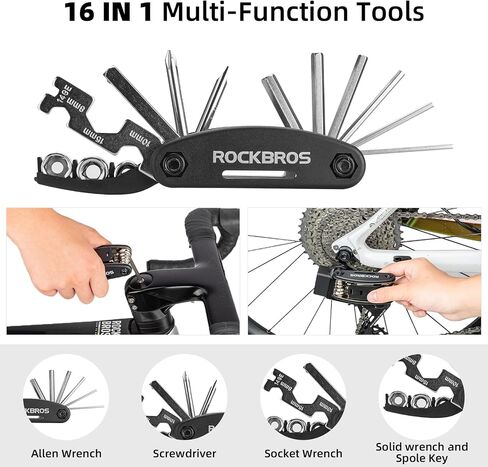 ROCKBROS Bike Tool Kit Bike Repair Kit with Bike Tire Pump, Multi-Function Tool, Portable Patches Emergency Fixes Maintain Bike Tool Bag Easy to Carry in Saudi Arabia