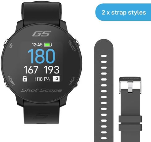 Shot Scope G5 GPS Golf Watch | F/B/M Dynamic Yardages to Green | Distances to Doglegs/Layup Points | Includes 2 Watch Straps (Gray) in Kuwait