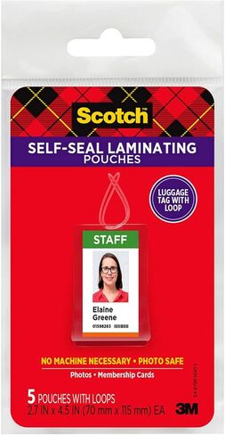 3M Scotch Self-Sealing Laminating Pouches, Bag Tags with Loops, Glossy, 5 Pouches (LS853-5G) in Saudi Arabia