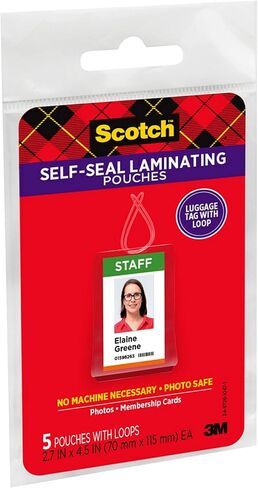 3M Scotch Self-Sealing Laminating Pouches, Bag Tags with Loops, Glossy, 5 Pouches (LS853-5G) in Saudi Arabia