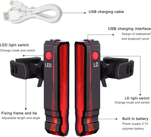 ضوء خلفي للدراجة، أضواء تحذير حمراء مع 15 خيارًا للوضع، قابلة لإعادة الشحن عبر USB، 2 ساعة LD/LED، أضواء الدراجة الجبلية ذات الوضع المزدوج للركوب الليلي in Kuwait