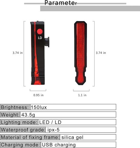 ضوء خلفي للدراجة، أضواء تحذير حمراء مع 15 خيارًا للوضع، قابلة لإعادة الشحن عبر USB، 2 ساعة LD/LED، أضواء الدراجة الجبلية ذات الوضع المزدوج للركوب الليلي in Kuwait