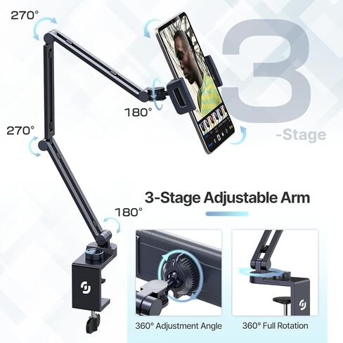 حامل مكتب كمبيوتر لوحي jusmo LS31 iPad، ذراع مرن قابل للتعديل بزاوية ألومنيوم وملحقات مكتب الكمبيوتر اللوحي متوافقة مع iPad Air Mini Pro وiPhone وSurface وGalaxy Tab ومعظم أجهزة الكمبيوتر اللوحية in Kuwait