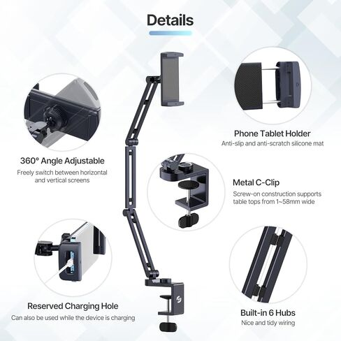حامل مكتب كمبيوتر لوحي jusmo LS31 iPad، ذراع مرن قابل للتعديل بزاوية ألومنيوم وملحقات مكتب الكمبيوتر اللوحي متوافقة مع iPad Air Mini Pro وiPhone وSurface وGalaxy Tab ومعظم أجهزة الكمبيوتر اللوحية in Kuwait