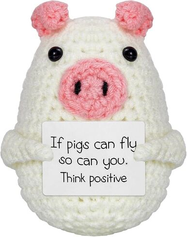 Handmade Mini Cute Funny Positive Pig, Emotional Encouragement Card for Cheer Up,Crochet Pig Knitted Doll, Ideal Gift for St Patricks Day Decoration (White and Pink Pig)…… in Saudi Arabia